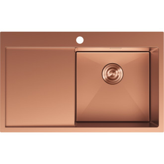 Jednodřezový ocelový dřez Mexen Exar s odkapávačem, pravý, 780 x 480 mm, měď - 6434781010P-65