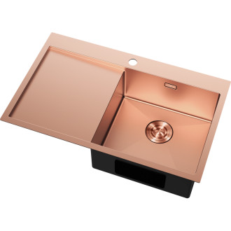 Jednodřezový ocelový dřez Mexen Exar s odkapávačem, pravý, 780 x 480 mm, měď - 6434781010P-65