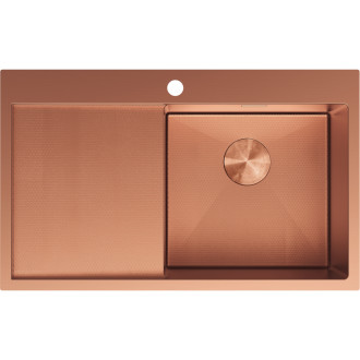 Jednodřezový ocelový dřez Mexen Exar s odkapávačem, pravý, 780 x 480 mm, měděná HC - 6434781010P-65HC