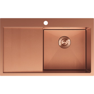 Jednodřezový ocelový dřez Mexen Exar s odkapávačem, pravý, 780 x 480 mm, měděná HC - 6434781010P-65HC