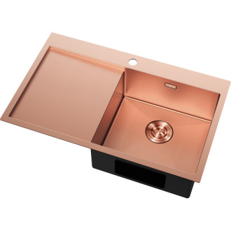 Jednodřezový ocelový dřez Mexen Exar s odkapávačem, pravý, 780 x 480 mm, měděná HC - 6434781010P-65HC