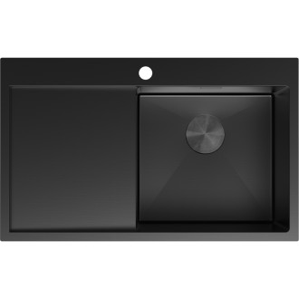 Jednodřezový ocelový dřez Mexen Exar s odkapávačem, pravý, 780 x 480 mm, černý - 6434781010P-70