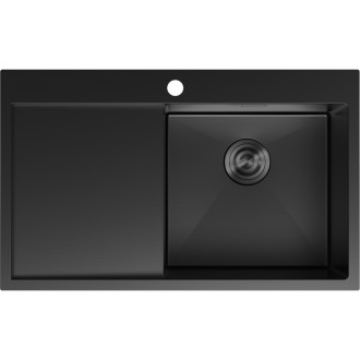 Jednodřezový ocelový dřez Mexen Exar s odkapávačem, pravý, 780 x 480 mm, černý - 6434781010P-70