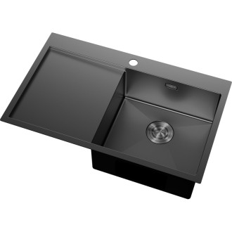 Jednodřezový ocelový dřez Mexen Exar s odkapávačem, pravý, 780 x 480 mm, černý - 6434781010P-70