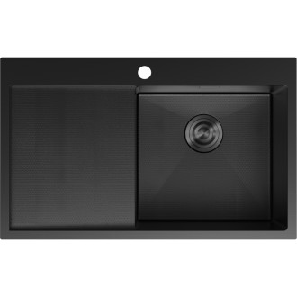 Jednodřezový ocelový dřez Mexen Exar s odkapávačem, pravý, 780 x 480 mm, černý HC - 6434781010P-70HC
