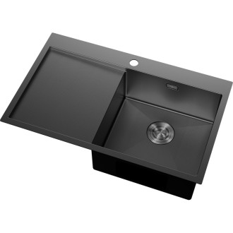 Jednodřezový ocelový dřez Mexen Exar s odkapávačem, pravý, 780 x 480 mm, černý HC - 6434781010P-70HC