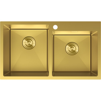 Mexen Xorin ocelový dřez se 2 dřezy 780 x 450 mm, zlatý - 6441782000-55