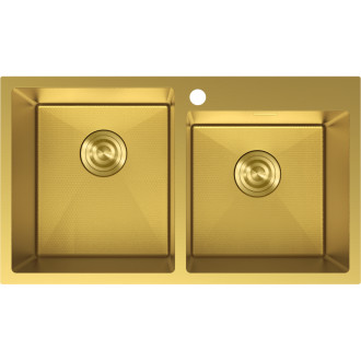 Mexen Xorin ocelový dřez se 2 dřezy 780 x 450 mm, zlatá HC - 6441782000-55HC