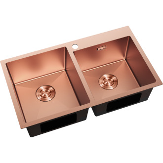 Mexen Xorin dvoudřezový ocelový dřez 780 x 450 mm, měď - 6441782000-65
