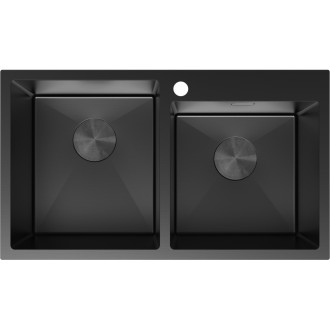 Mexen Xorin dvoudřezový ocelový dřez 780 x 450 mm, černý - 6441782000-70