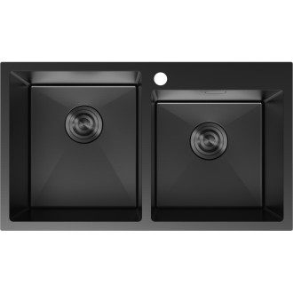 Mexen Xorin dvoudřezový ocelový dřez 780 x 450 mm, černý - 6441782000-70