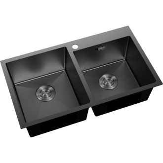 Mexen Xorin dvoudřezový ocelový dřez 780 x 450 mm, černý - 6441782000-70