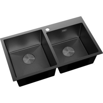 Mexen Xorin dvoudřezový ocelový dřez 780 x 450 mm, černý HC - 6441782000-70HC