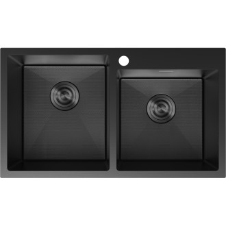 Mexen Xorin dvoudřezový ocelový dřez 780 x 450 mm, černý HC - 6441782000-70HC