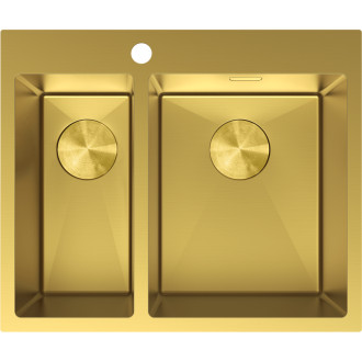 Ocelový dřez Mexen Flexo, 1,5 dřezu, 610 x 510 mm, zlatý - 6446611500-55