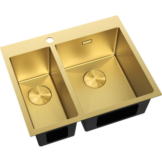 Ocelový dřez Mexen Flexo, 1,5 dřezu, 610 x 510 mm, zlatý - 6446611500-55