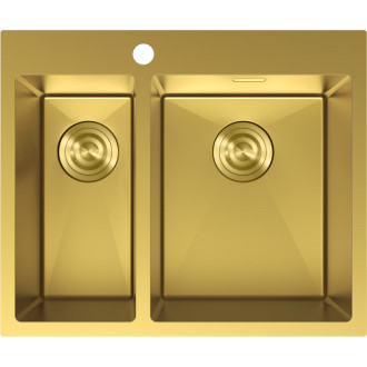 Ocelový dřez Mexen Flexo, 1,5 dřezu, 610 x 510 mm, zlatý - 6446611500-55