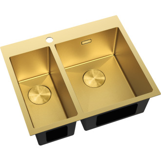 Ocelový dřez Mexen Flexo, 1,5 dřezu, 610 x 510 mm, zlatá HC - 6446611500-55HC