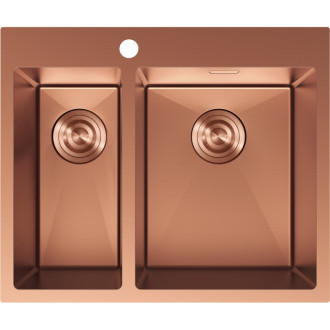 Ocelový dřez Mexen Flexo, 1,5 dřezu, 610 x 510 mm, měď - 6446611500-65