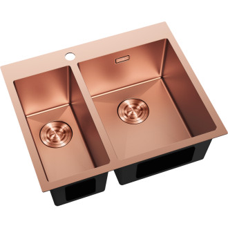 Ocelový dřez Mexen Flexo, 1,5 dřezu, 610 x 510 mm, měď - 6446611500-65