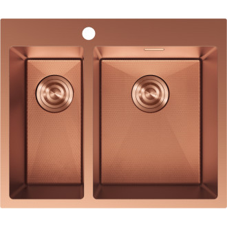 Ocelový dřez Mexen Flexo, 1,5 dřezu, 610 x 510 mm, měděná HC - 6446611500-65HC