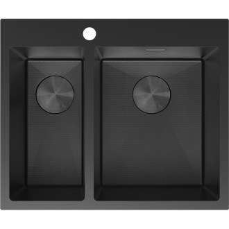 Ocelový dřez Mexen Flexo, 1,5 dřezu, 610 x 510 mm, černý HC - 6446611500-70HC