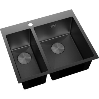 Ocelový dřez Mexen Flexo, 1,5 dřezu, 610 x 510 mm, černý HC - 6446611500-70HC