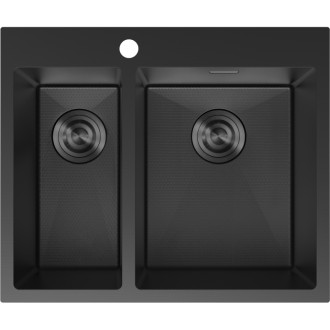 Ocelový dřez Mexen Flexo, 1,5 dřezu, 610 x 510 mm, černý HC - 6446611500-70HC