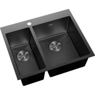 Ocelový dřez Mexen Flexo, 1,5 dřezu, 610 x 510 mm, černý HC - 6446611500-70HC