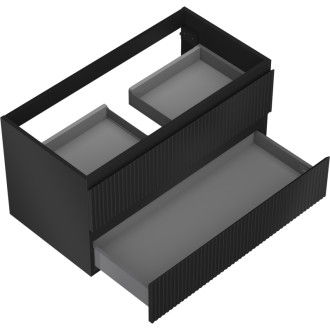 Mexen Rivel koupelnová skříňka pod umyvadlo 90 cm, 2 zásuvky, drážkovaná, matná černá - 91A20-09047-2-BFF71