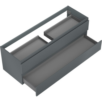 Mexen Rivel koupelnová skříňka pod umyvadlo 140 cm, 2 zásuvky, drážkovaná, matný grafit - 91A20-14047-2-BFF66