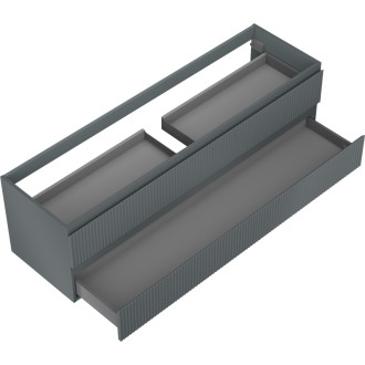 Mexen Rivel koupelnová skříňka pod umyvadlo 160 cm, 2 zásuvky, drážkovaná, matný grafit - 91A20-16047-2-BFF66