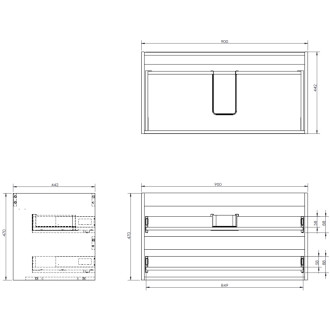 Mexen Rivel koupelnová skříňka pod umyvadlo 90 cm s pracovní deskou, 2 zásuvky, drážkovaná, matný grafit - 91A20-09047-2-BFFC66