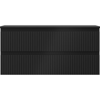 Mexen Rivel koupelnová skříňka pod umyvadlo 100 cm s pracovní deskou, 2 zásuvky, drážkovaná, matná černá - 91A20-10047-2-BFFC71