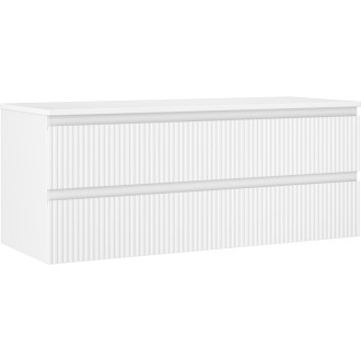 Mexen Rivel koupelnová skříňka pod umyvadlo 120 cm s deskou, 2 zásuvky, drážkovaná, matná bílá - 91A20-12047-2-BFFC01