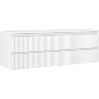 Mexen Rivel koupelnová skříňka pod umyvadlo 140 cm s pracovní deskou, 2 zásuvky, drážkovaná, matně bílá - 91A20-14047-2-BFFC01