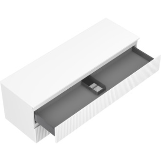 Mexen Rivel koupelnová skříňka pod umyvadlo 140 cm s pracovní deskou, 2 zásuvky, drážkovaná, matně bílá - 91A20-14047-2-BFFC01