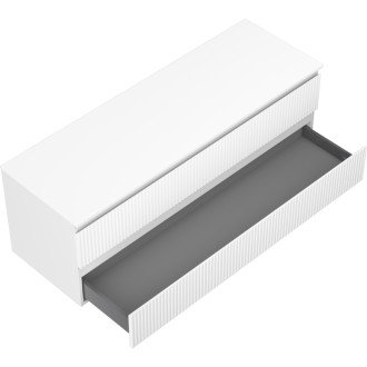 Mexen Rivel koupelnová skříňka pod umyvadlo 140 cm s pracovní deskou, 2 zásuvky, drážkovaná, matně bílá - 91A20-14047-2-BFFC01