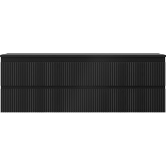 Mexen Rivel koupelnová skříňka pod umyvadlo 140 cm s deskou, 2 zásuvky, drážkovaná, matná černá - 91A20-14047-2-BFFC71