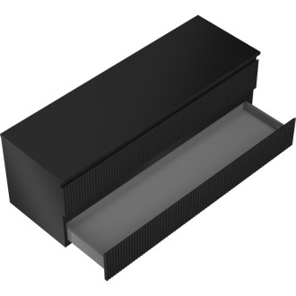 Mexen Rivel koupelnová skříňka pod umyvadlo 140 cm s deskou, 2 zásuvky, drážkovaná, matná černá - 91A20-14047-2-BFFC71