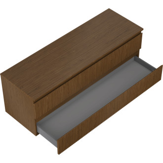 Mexen Rivel koupelnová skříňka pod umyvadlo 140 cm s pracovní deskou, 2 zásuvky, drážkovaná, ořech - 91A20-14047-2-BFFC86