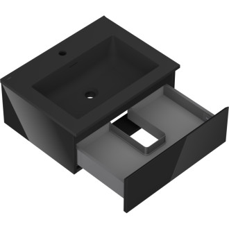 Mexen Orio szafka łazienkowa 60 cm z umywalką Otis, 1 szuflada, czarna połysk/czarna mat - 91A10-06023-1-BF70-W18M71