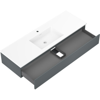Koupelnová skříňka Mexen Orio 140 cm s umyvadlem Otis, 1 zásuvka, matný grafit/matná bílá - 91A10-14023-1-BF66-W18M01