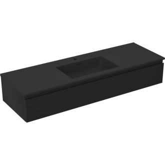 Koupelnová skříňka Mexen Orio 140 cm s umyvadlem Otis, 1 zásuvka, matná černá - 91A10-14023-1-BF71-W18M71
