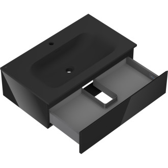 Mexen Orio szafka łazienkowa 80 cm z umywalką Vela, 1 szuflada, czarna połysk/czarna mat - 91A10-08023-1-BF70-W23M71