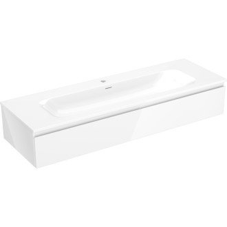 Koupelnová skříňka Mexen Orio 140 cm s umyvadlem Vela, 1 zásuvka, lesklá bílá - 91A10-14023-1-BF00-W23M00