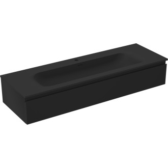 Koupelnová skříňka Mexen Orio 140 cm s umyvadlem Vela, 1 zásuvka, matná černá - 91A10-14023-1-BF71-W23M71