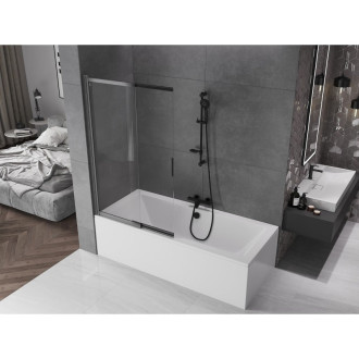 Mexen Fox 2dílná posuvná vanová zástěna 100 x 150 cm, průhledná, kartáčovaná pistolově šedá - 891-100-002-66-00