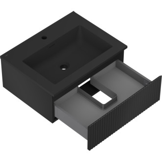 Mexen Rivel szafka łazienkowa 60 cm z umywalką Otis, 1 szuflada, ryflowana , czarna mat - 91A20-06023-1-BF71-W18M71