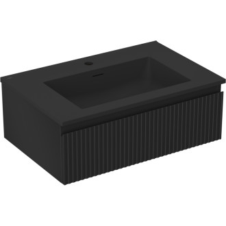 Koupelnová skříňka Mexen Rivel 70 cm s umyvadlem Otis, 1 zásuvka, drážkovaná, matná černá - 91A20-07023-1-BF71-W18M71